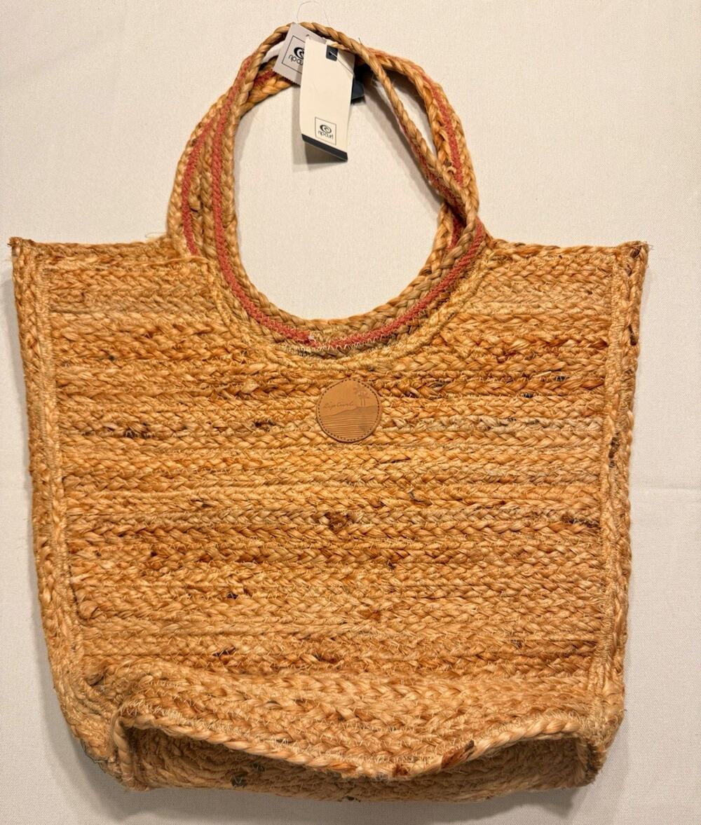 Rip Curl Tan Woven Straw Tote Bag Top Handle